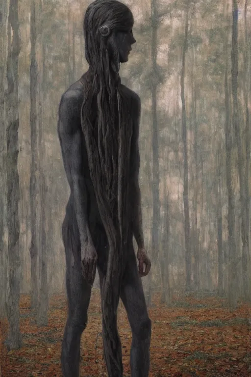 Prompt: portrait of slenderman standing in a deserted playground in the woods, by frantisek kupka, intricate, miles johnston, kuroda seiki, cynical realism, ozabu, john william godward, painterly, yoshitaka amano, moebius, miles johnston, louise zhang, james jean, mark ryden