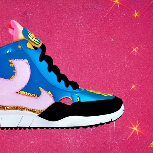 Prompt: a photo of a sailor moon nike shoes, nike photoshoot, sailor moon, sailor moon theme } 4 k