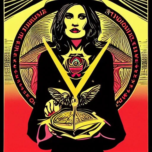 Image similar to a witch running for minister of magic, art by shepard fairey