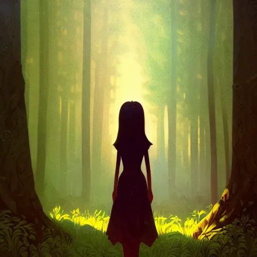 Prompt: standing in the glade alone, a simple textured vector based illustration, critical detail, contrasting colors, sharp focus, atmospheric dreamscape painting, wlop by ( jeremiah ketner and leonardo da vinci and greg rutkowski )