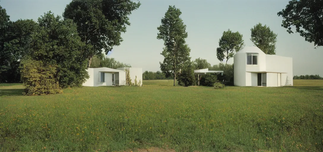 Image similar to farmhouse designed by buckminster fuller. landscape design by salvador dali. fujinon premista 1 9 - 4 5 mm t 2. 9. portra 8 0 0.