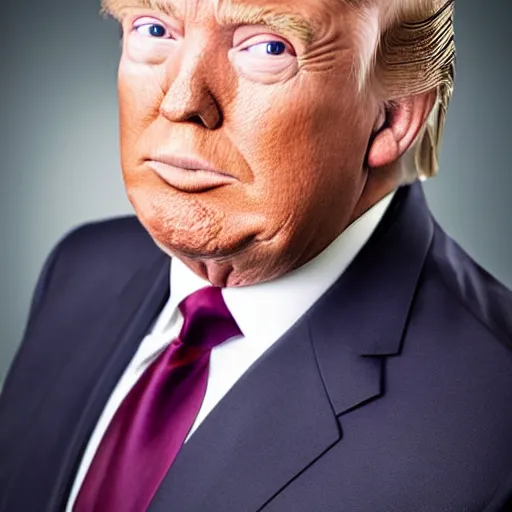 Image similar to photo still of donald trump! not wearing any makeup!, studio portrait photo, studio lighting, rim light, key light 8 5 mm f 1. 8