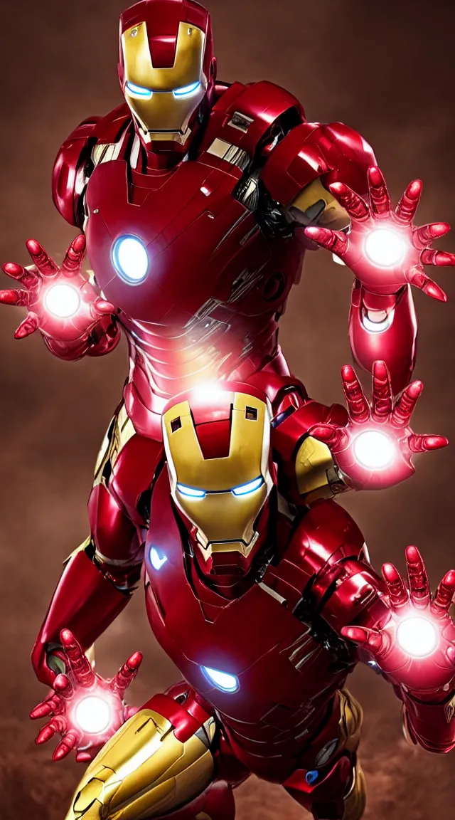 Image similar to Iron man in a hellish suit, novie frame, cinematic lighting