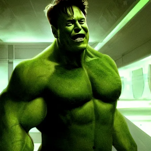 Prompt: elon musk as the incredible hulk