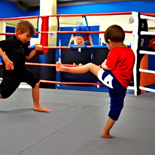 Image similar to babies kickboxing. Tv footage