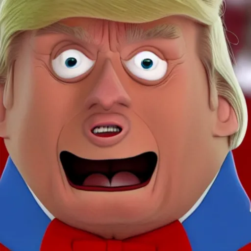 Image similar to cute, happy donald trump cartoon from a pixar movie