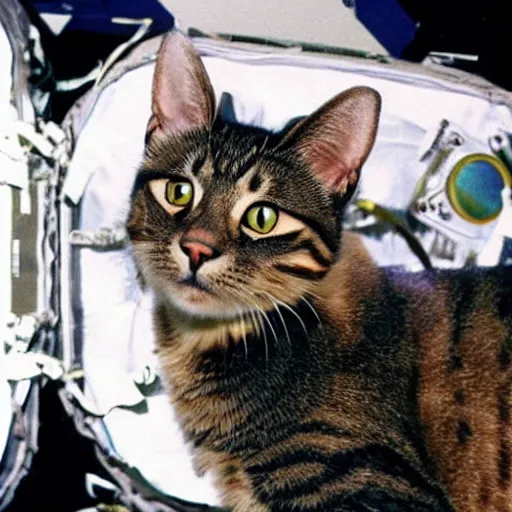 Prompt: a cat that was launched into space reconsidering his life choises