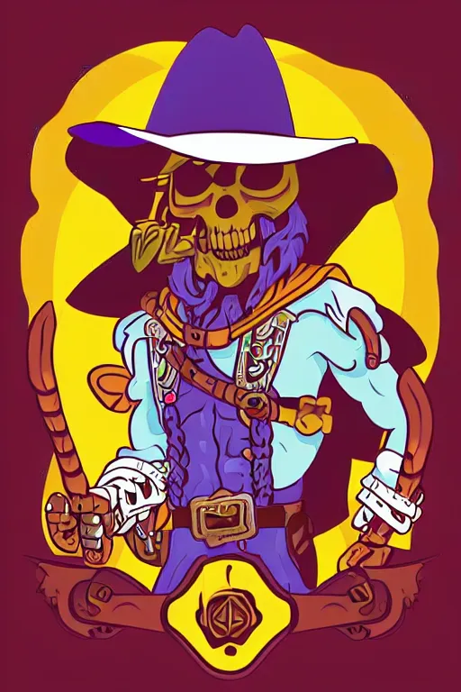 Image similar to A portrait of a skeletor that is a cowboy, sticker, colorful, illustration, highly detailed, smooth and clean vector curves, no jagged lines, vector art, smooth