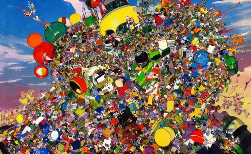 Image similar to katamari damacy in the style of john berkey