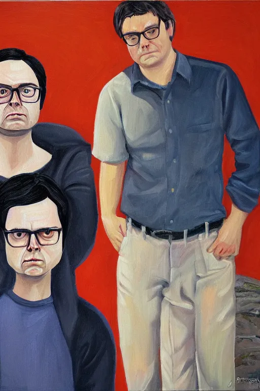 Image similar to portrait painting of dwight schrute and joe lo truglio, in the style of felice casorati