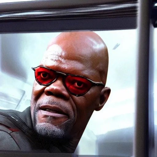 Image similar to samuel l. jackson as mace window, photorealistic,