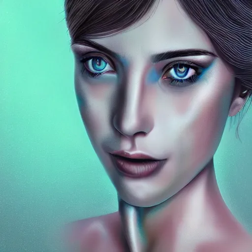 Prompt: a woman with iridescent eyes, digital art