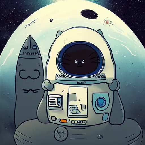 Image similar to portrait of an astronaut pusheen the cat, on a planet, ufo, spaceship, concept art by makoto shinkai, dan mumford, digital art, highly detailed, intricate, sci - fi, sharp focus, trending on artstation hq, deviantart, unreal engine