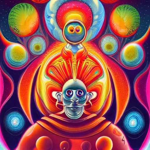 Image similar to psychedelic astronaut attaining enlightenment in the style of octavio ocampo naoto hattori, cg society, trending on artstation, award winning