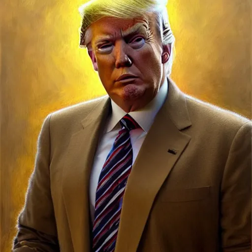 Image similar to highly detailed full portrait of donald trump, art by donato giancola and ruan jia and carl larsson and magali villeneuve. trending on artstation, intricate details, energetic composition, golden ratio, concept art, illustration, elegant art