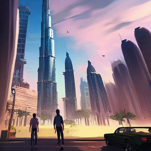 Image similar to gta : dubai, by makoto shinkai