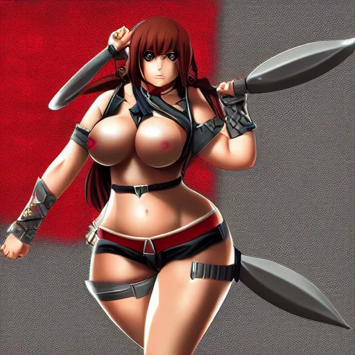 Image similar to owersize plus size anime girl warrior by Boris Valejio, high detailed digital art