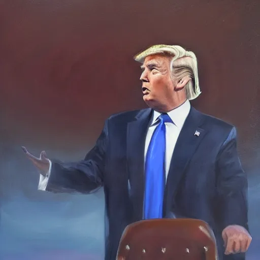 Prompt: donald trump. oil in painting. futuristic.