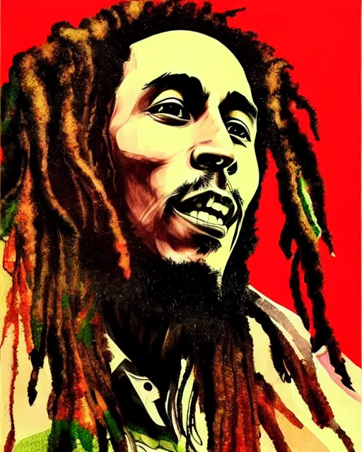 Image similar to / dream portrait of bob marley, concept art, sumi - e style, intricate linework, artstation, trending, highly detailed, smooth, focus, art by yoji shinkawa,