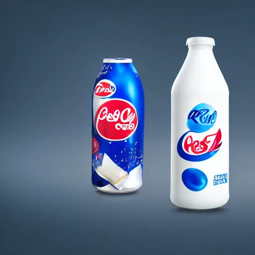 Prompt: combination between milk beverage and pepsi soda pop, product advertisement photography, 4 k, professional promotional imagery