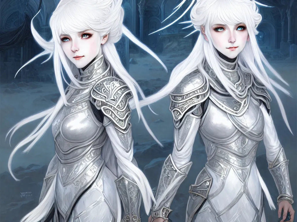 Image similar to portrait white hair knights of zodiac girl, matt white ice color armor, in ruined agora of athens sunrise, ssci - fi and fantasy, intricate and very beautiful and elegant, highly detailed, digital painting, artstation, concept art, smooth and sharp focus, illustration, art by ayanamikodon and tian zi and alphonse mucha