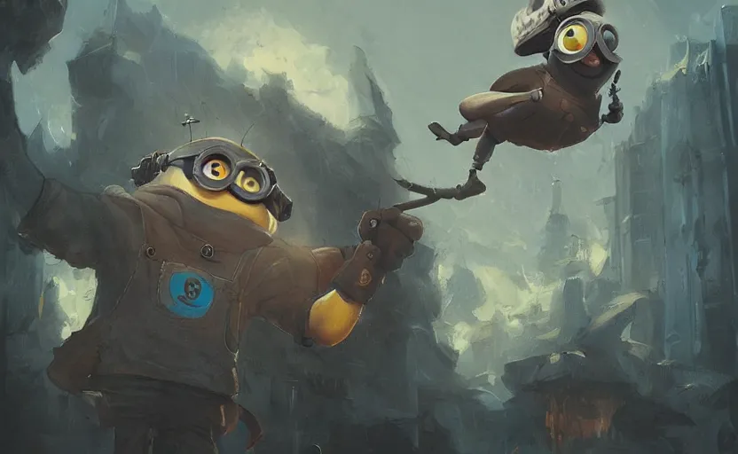 Image similar to A painting of a Minion trending on artstation in the style of Greg Rutkowski