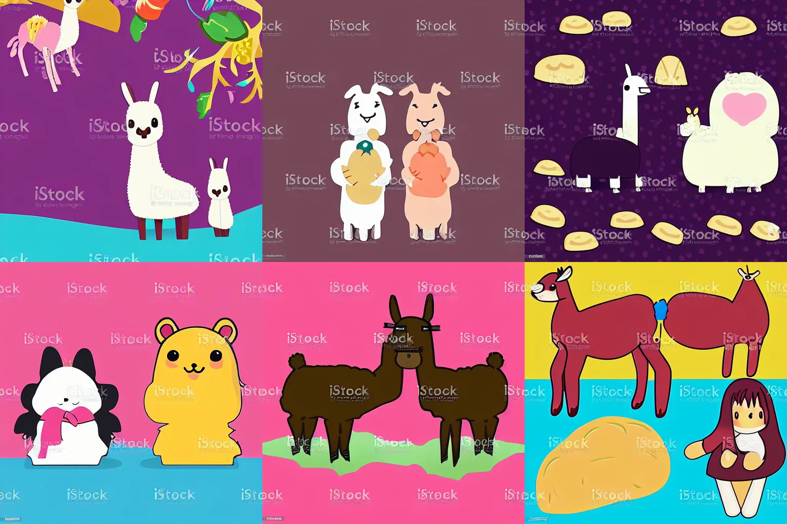 Prompt: kawaii vector art llama and loaf of bread holding hands