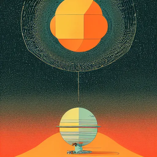 Prompt: illustration of a mobile phone with a planet inside the screen going out of it, in 4 d, detailed and intricate forty five degree isometric, cross by victo ngai