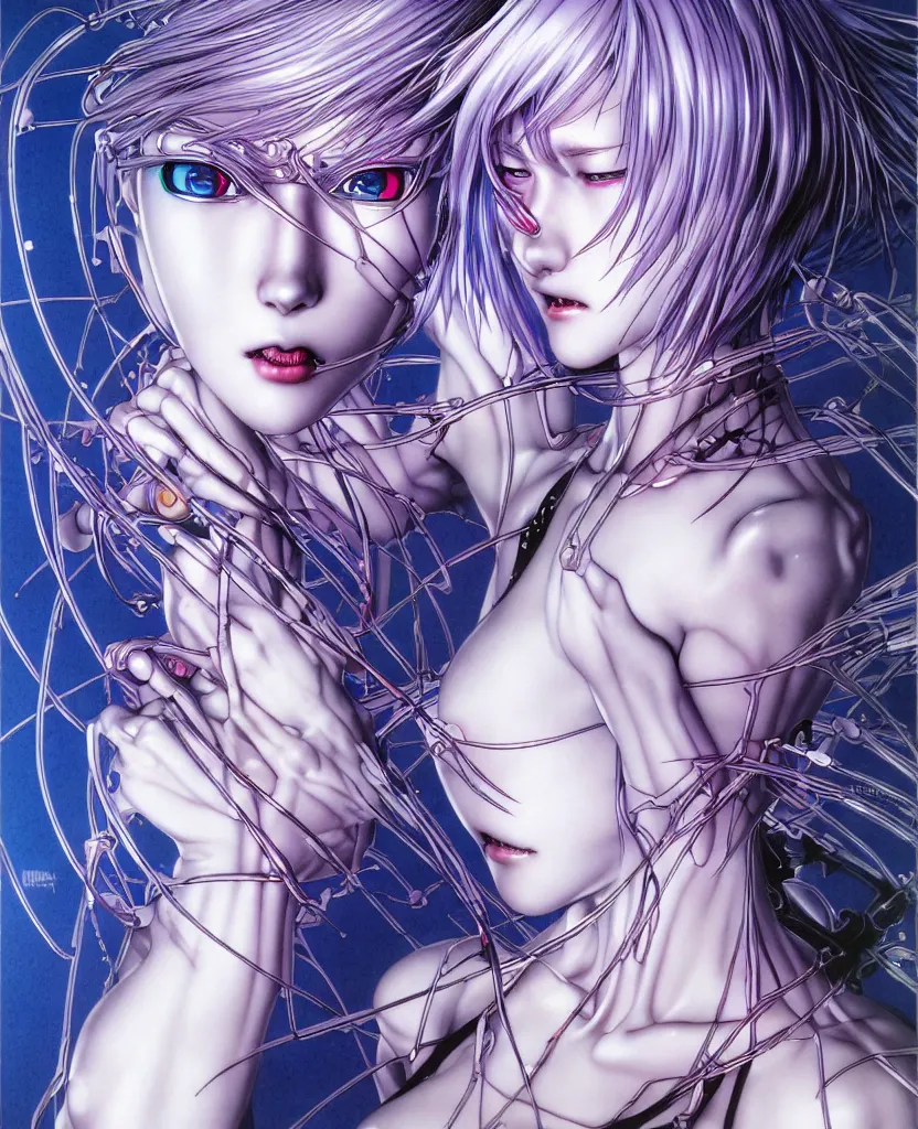 Prompt: realistic detailed image of ultra mega rainbow realistic detailed female character rei ayanami symmetrical depth perception masterpiece depth of field action horror gothic vivid colors art by yoshitaka amano by yukito kishiro by yoshiyuki sadamoto by artgerm by hajime sorayama