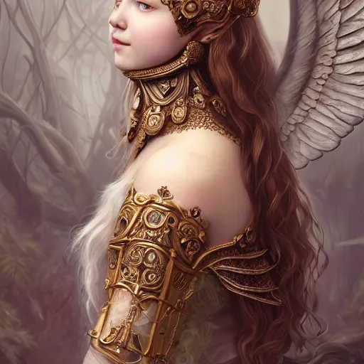 Image similar to A masterpiece ultrarealistic ultradetailed portrait of a Incredibly beautiful angel princess with Royal Tevton Knight Skull Full Iron Helmet mask. baroque renaissance girl in the night forest. medium shot, intricate, elegant, highly detailed. trending on artstation, digital art, by Stanley Artgerm Lau, WLOP, Rossdraws, James Jean, Andrei Riabovitchev, Marc Simonetti, Yoshitaka Amano. background by James Jean and Gustav Klimt, light by Julie Bell, 4k, porcelain skin.