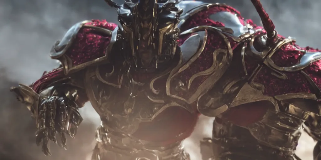 Prompt: a film still of a black man starring in a japanese blockbuster film as yoshimitsu, shallow depth of field, cinematic, award winning cgi, vfx, film still