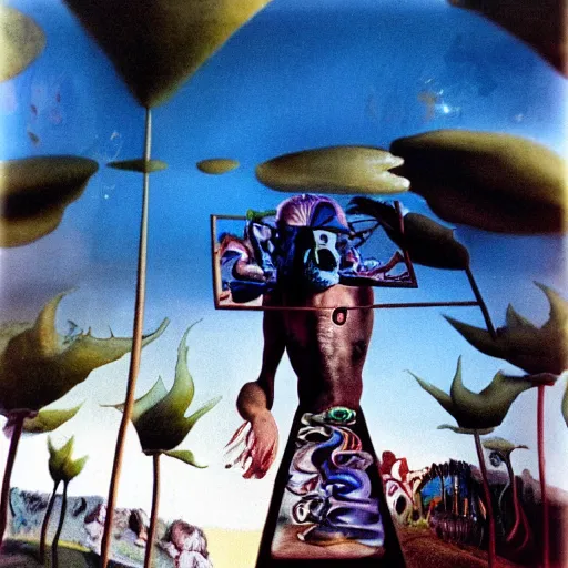 Image similar to 3 5 mm color photograph of salvador dali tripping on lsd