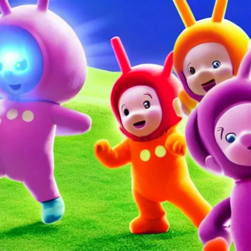 Prompt: The teletubbies on Super Smash bros ultimate, Nintendo switch