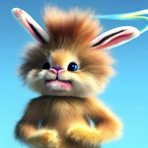 Prompt: cute colorful fuzzy alien lop eared bunny rabbit monsters monsters with long flowing gradient colored detailed fur and stripes, detailed high quality 3 d render unreal engine in the style of maurice sendak, 4 k