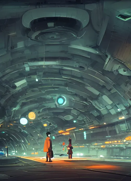 Prompt: underground futuristic tunnel, nuclear powered, detailed, futuristic, cory loftis, james gilleard, atey ghailan, makoto shinkai, goro fujita, studio ghibli, rim light, exquisite lighting, clear focus, very coherent, plain background