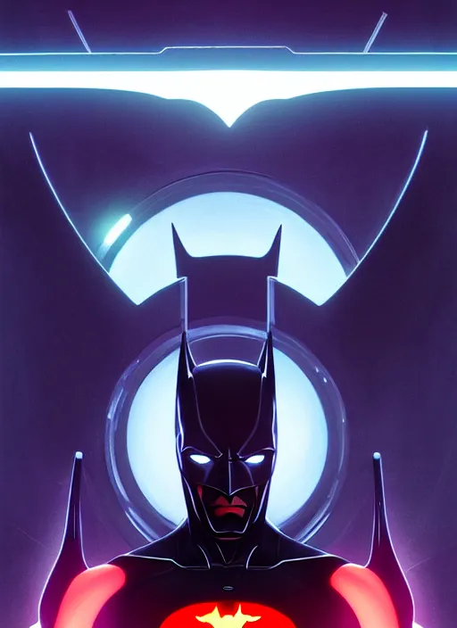 Image similar to symmetry!! portrait of batman beyond, 1 9 9 9 tv series, skinny sci - fi, tech wear, glowing lights!! intricate, elegant, highly detailed, digital painting, artstation, concept art, smooth, sharp focus, illustration, art by artgerm and greg rutkowski and alphonse mucha