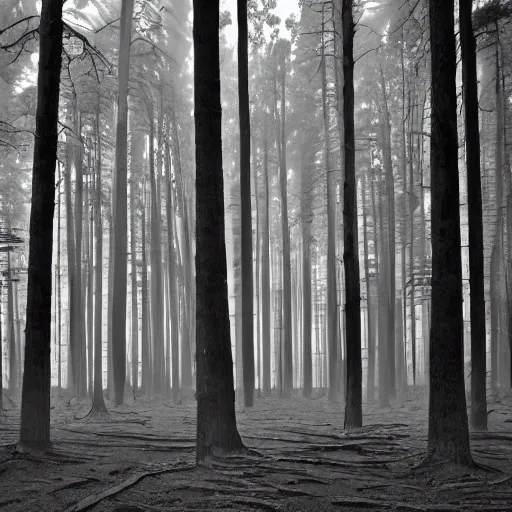 Image similar to endless forest of trees, highly detailed, ominous, vast