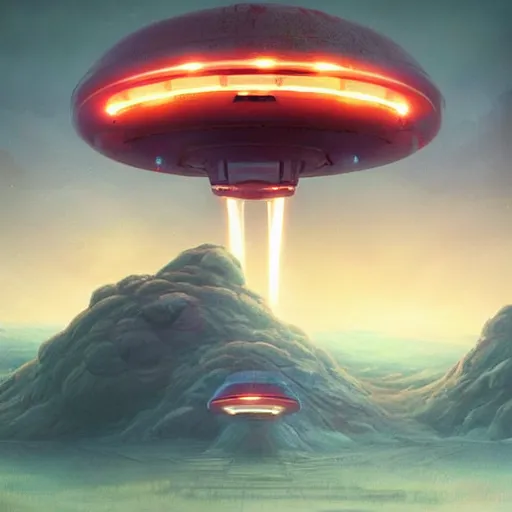 Prompt: a digital painting an enormous ufo spaceship in the sky far away. in the distance. concept art by simon stalenhag and peter mohrbacher cgsociety, speedpainting, apocalypse art. unreal engine. hyper - realistic. photo realistic. 3 d render. octane render. detailed masterpiece. extreme wide shot.