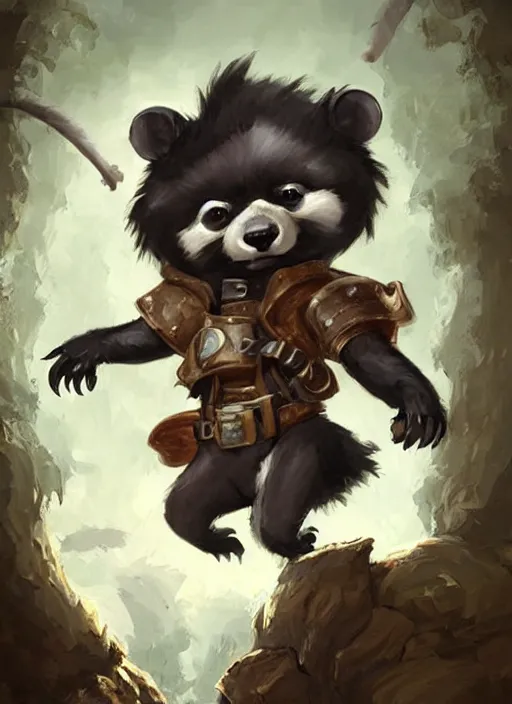 Image similar to cute little anthropomorphic skunk hunter wearing bindrain (eyepatch), tiny, small, miniature animal, baby animal, short, pale black armor, cute and adorable, pretty, beautiful, DnD character art portrait, matte fantasy painting, DeviantArt Artstation, by Jason Felix by Steve Argyle by Tyler Jacobson by Peter Mohrbacher, cinematic lighting