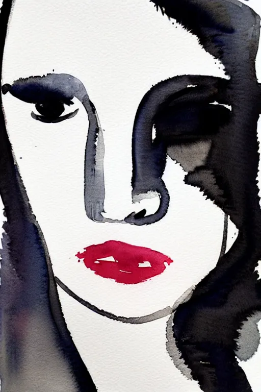 Prompt: beautiful face woman, grey, colorless and silent, watercolor portrait by David downton