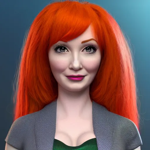 Image similar to christina hendricks as 7 7 gumball characters, 3 d render, blender,