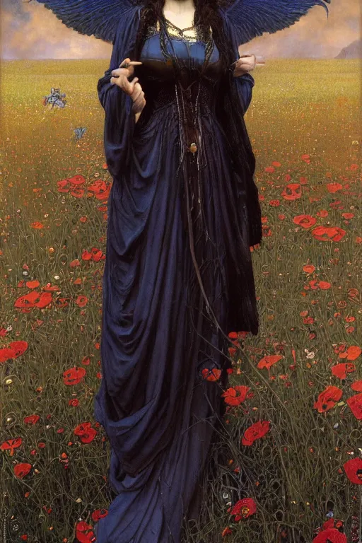 Image similar to masterpiece painting of ephemeral vampire raven haired girl by donato giancola, darius zawadzki and tom bagshaw, face by artgerm and edmund leighton, alphonse mucha, background by james jean and gustav klimt, 8 k, horror, dark color palette, volumetric lighting, porcelain skin, french nouveau, trending on pixiv