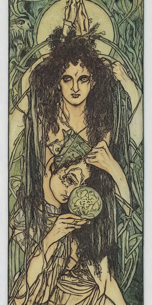 Prompt: the 6 of cups tarot card by Austin osman spare