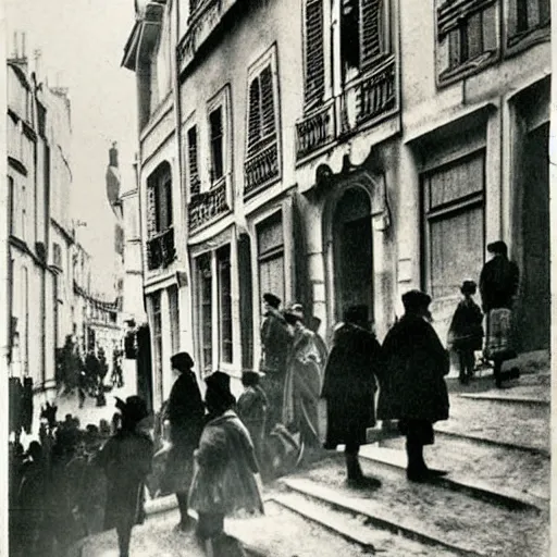 Image similar to 1 9 1 0, paris street scene, montmartre steps, photograph, style of atget, old, creepy