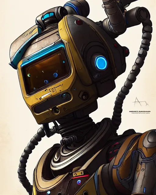 Image similar to pathfinder robot from apex legends character portrait, portrait, close up, concept art, intricate details, highly detailed, vintage sci - fi