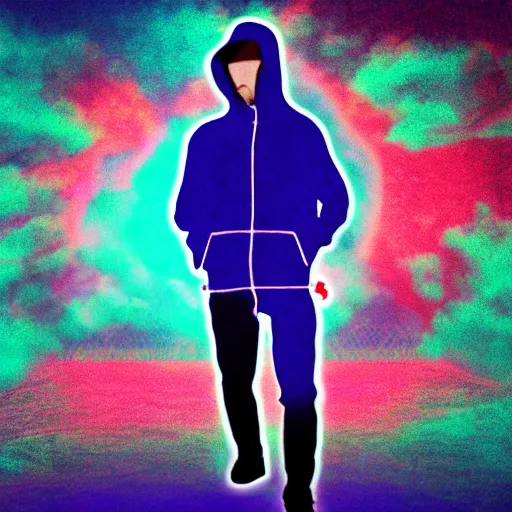 Image similar to nikola tesla in hoodie, thin, portrait, vaporwave, synthwave, neon, vector graphics, cinematic, volumetric lighting, f 8 aperture, cinematic eastman 5 3 8 4 film, photorealistic