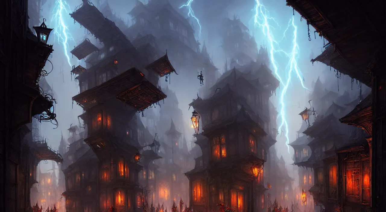 Prompt: view from a narrow dangerous otherworldly gothic street of the planescape city of sigil, crowded with planescape thieves, rogues and adventurers, beautiful digital painting in the style of wlop, volumetric lightning, intricate details, by art germ, by greg rutkowski, vibrant deep colors, amazing d & d fantasy art, sharp dehazed image