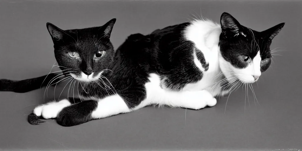 Image similar to an old black and white vintage film photo from 1890, a Tec support cat, funny, silly,