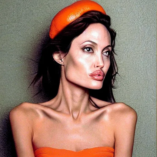 Image similar to an orange with the face of angelina jolie