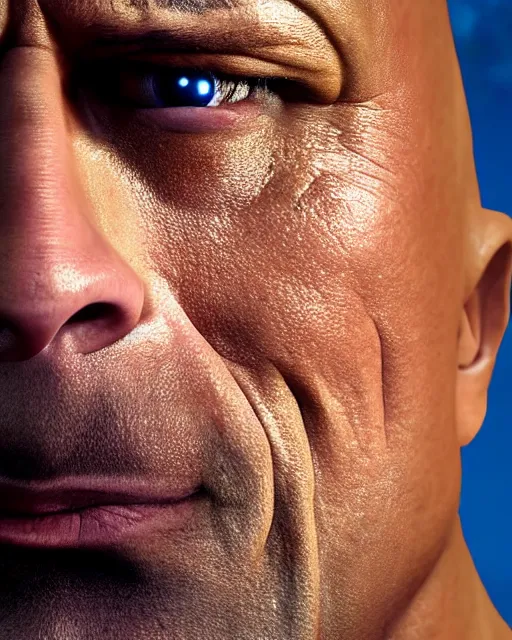 Image similar to Film still close-up shot of Dwayne Johnson as the Thomas the Tank Engine. Photographic, photography